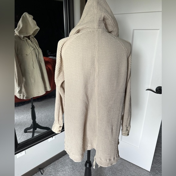 Free People Waffle Knit Hoodie Womens Xs Beige Pullover Oversized - Picture 4 of 6